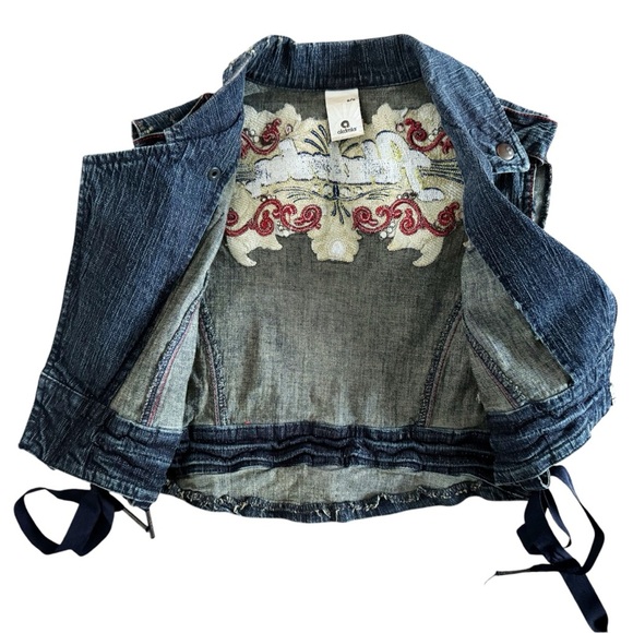Streetwear Denim Vest crop Embroidered zipper Akdmks S lace up Akademik’s 947 - Picture 8 of 15